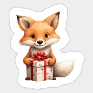 Baby Christmas Fox With Gift Sticker